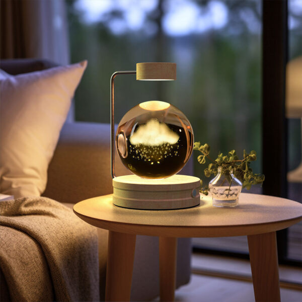 Crystal Ball Cosmic Dinosaur Night Light with Handcrafted Walnut Base - Image 9