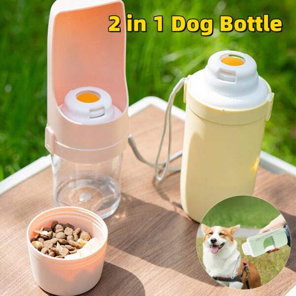 2 In 1 Travel Pet Water Bottle & Dispenser Feeder for Cats and Dogs