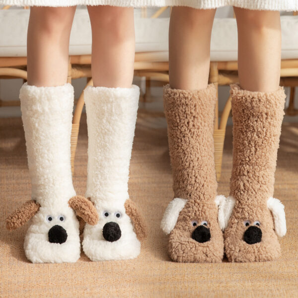 Cute Cartoon Dog Winter Warm Non-slip Plush Socks For Girls and Women