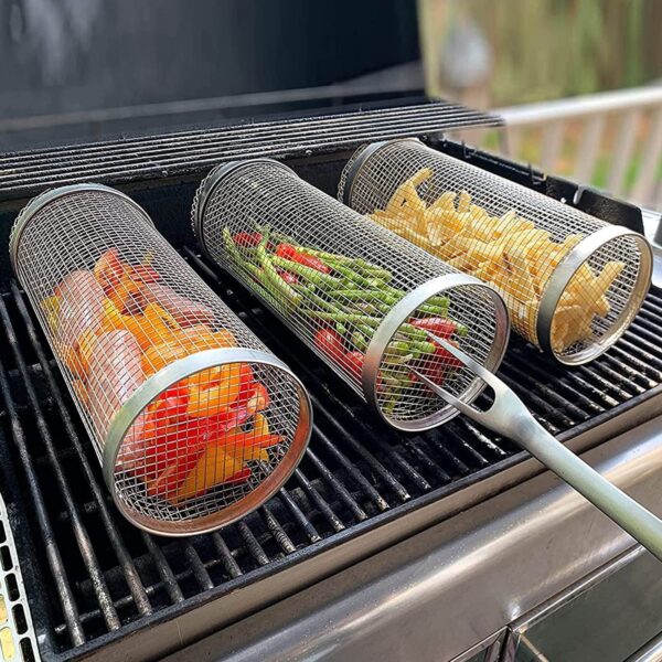 Rolling & Portable Grilling Metal Barbecue Basket