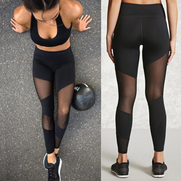 Black Mesh Stitching Leggings / Sports and Yoga Pants - Image 5