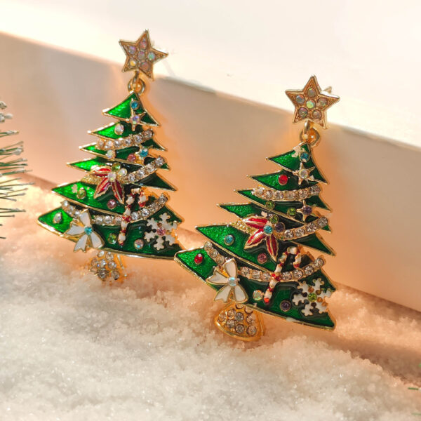 Diamond Christmas Tree Earrings - Image 2