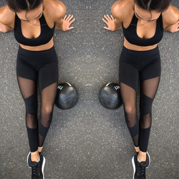 Black Mesh Stitching Leggings / Sports and Yoga Pants