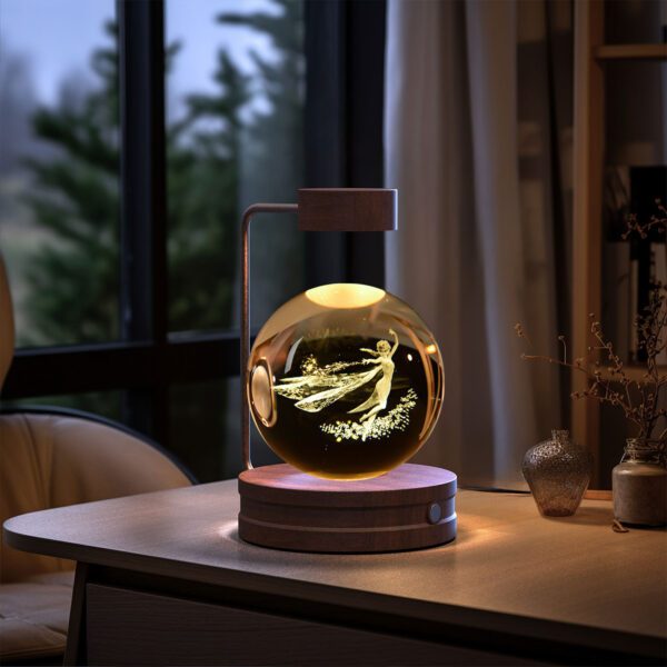 Crystal Ball Cosmic Dinosaur Night Light with Handcrafted Walnut Base - Image 7