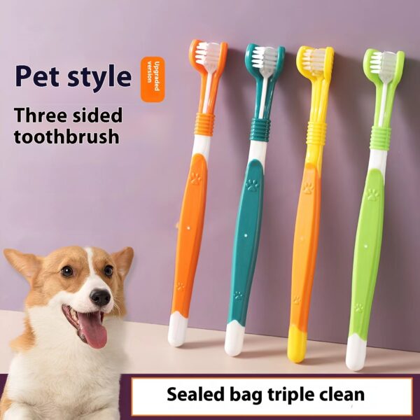 Three-Sided Pet Toothbrush for Cats and Dogs