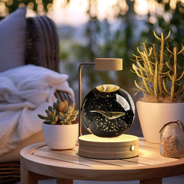 Crystal Ball Cosmic Dinosaur Night Light with Handcrafted Walnut Base - Image 5